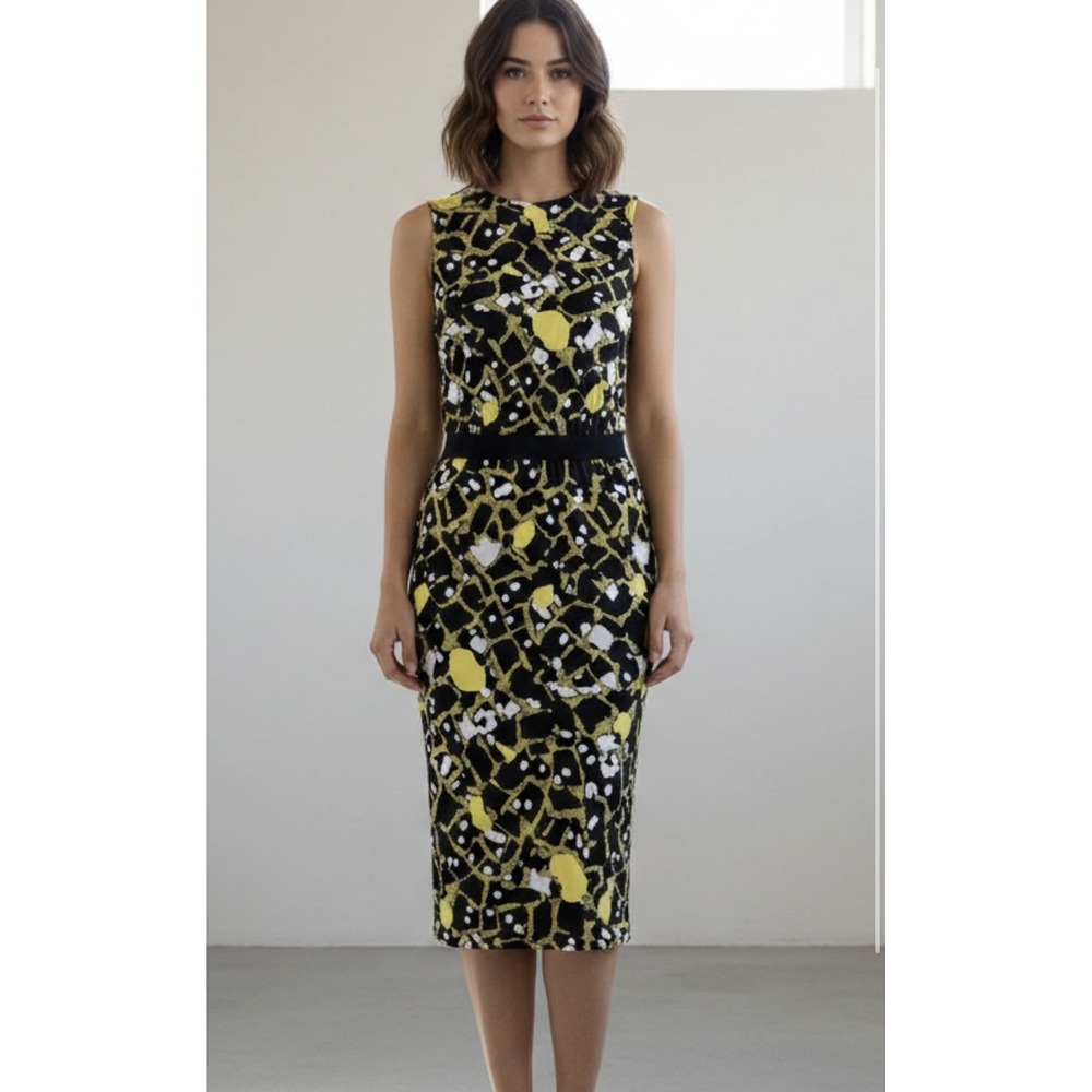 W By Worth Dress Womens 0‎ Black Geometric Print Sleeveless Sheath Work Office